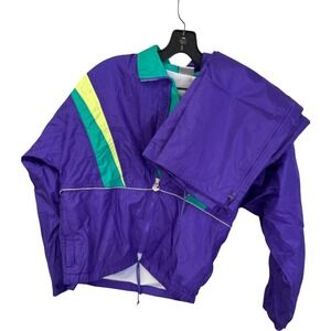 Vtg Colorblock Windbreaker Tracksuit‎ Teal Yellow Med Asics Women's Jacket Pants